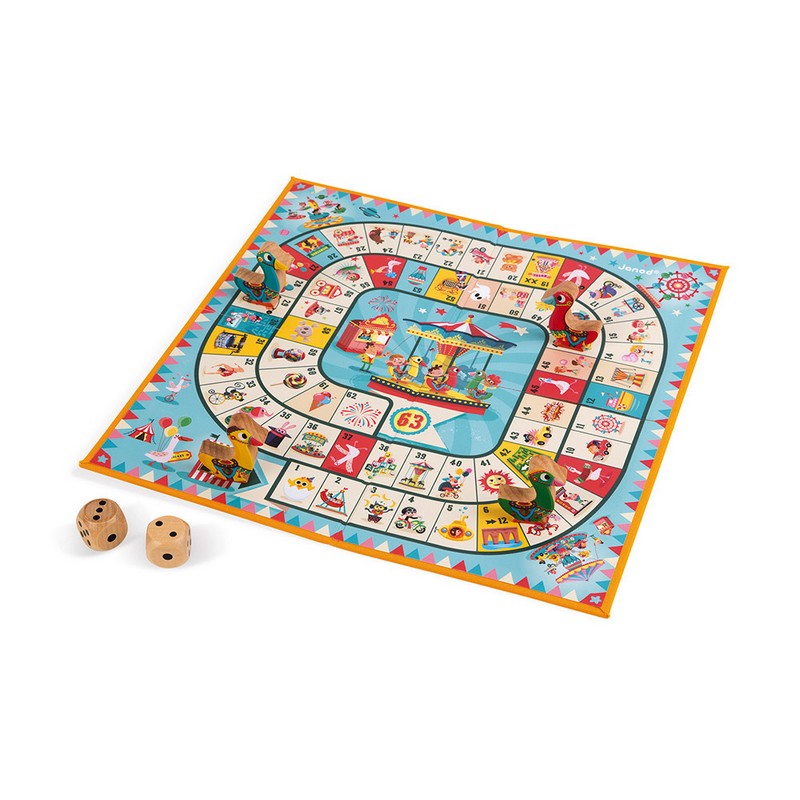 Gioco dell'oca con pedine e dadi in legno, il più grande classico dei giochi da tavolo, dai 2 ai 4 giocatori